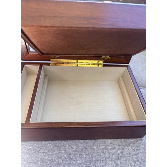 New Vintage Original Box Wood Walnut Finish Stained Glass 11x7 Jewelry Box Rose - Picture 5 of 6